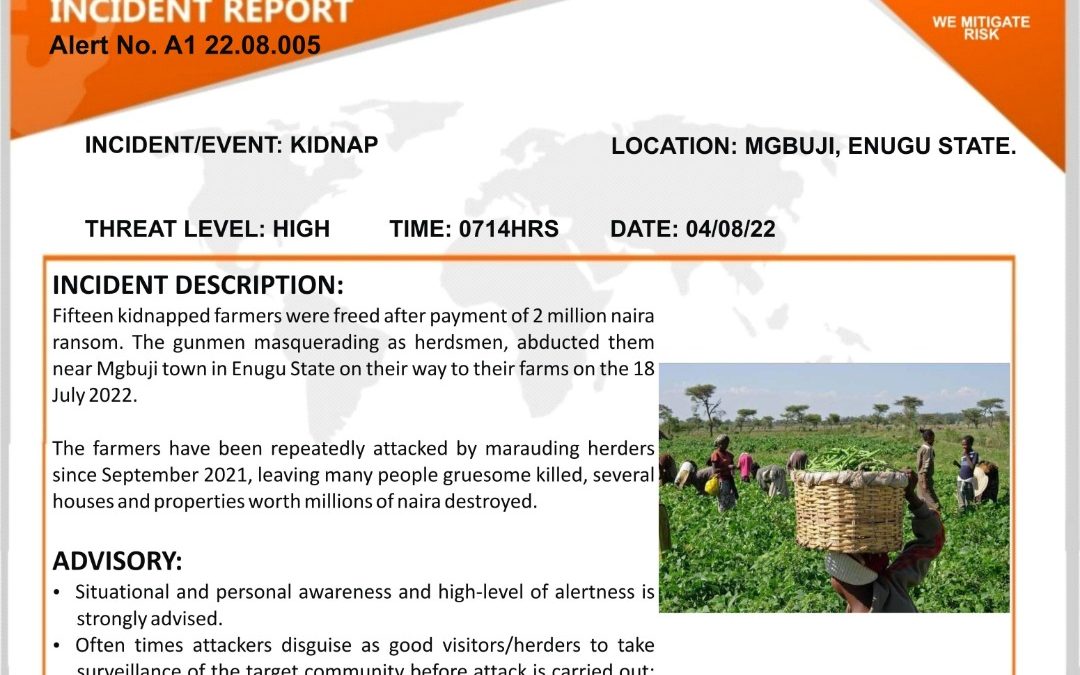 15 kidnapped farmers freed  near mgbuji town in Enugu.